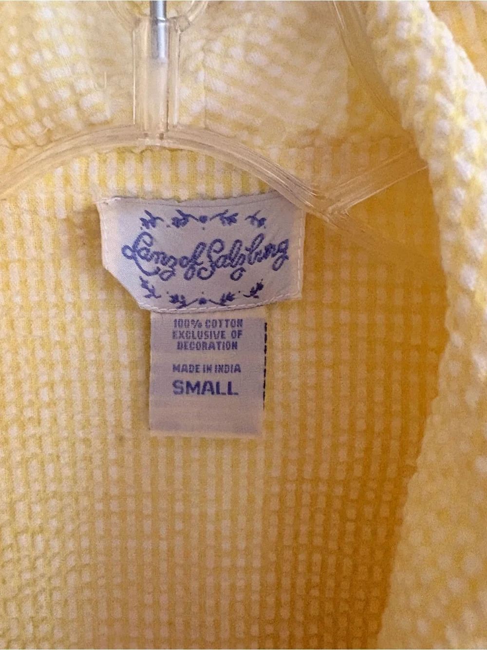 Vtg Lanz of Salzburg Robe Yellow Cotton Seersucker Lace Cottagecore Grannycore S